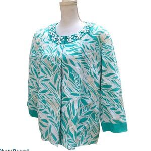 JM COLLECTION BEADED LINEN JACKET TURQUOISE SZ 16